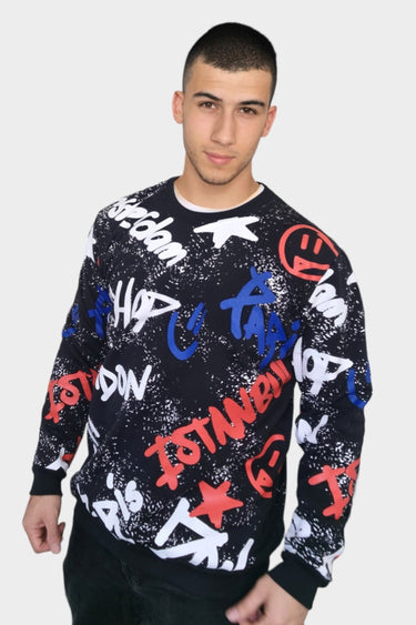 Sudadero Negro con Print Hip Hop London Black - Sudadero negro con estampado inspirado en el estilo hip hop de Londres en tonos blanco, naranja y azul.